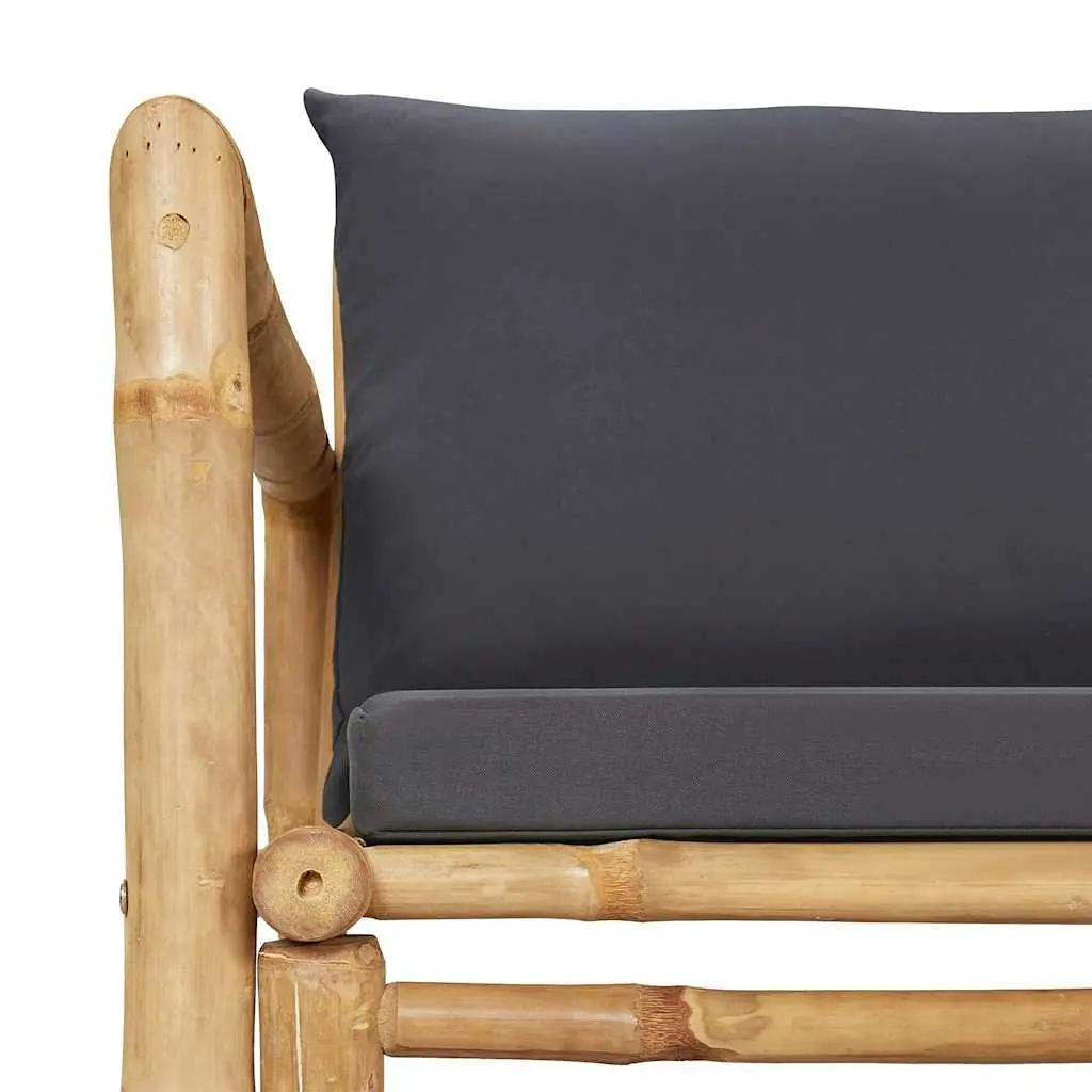 Bamboo Garden Lounge Set for Outdoor Patio 2 Piece with Grey Cushions