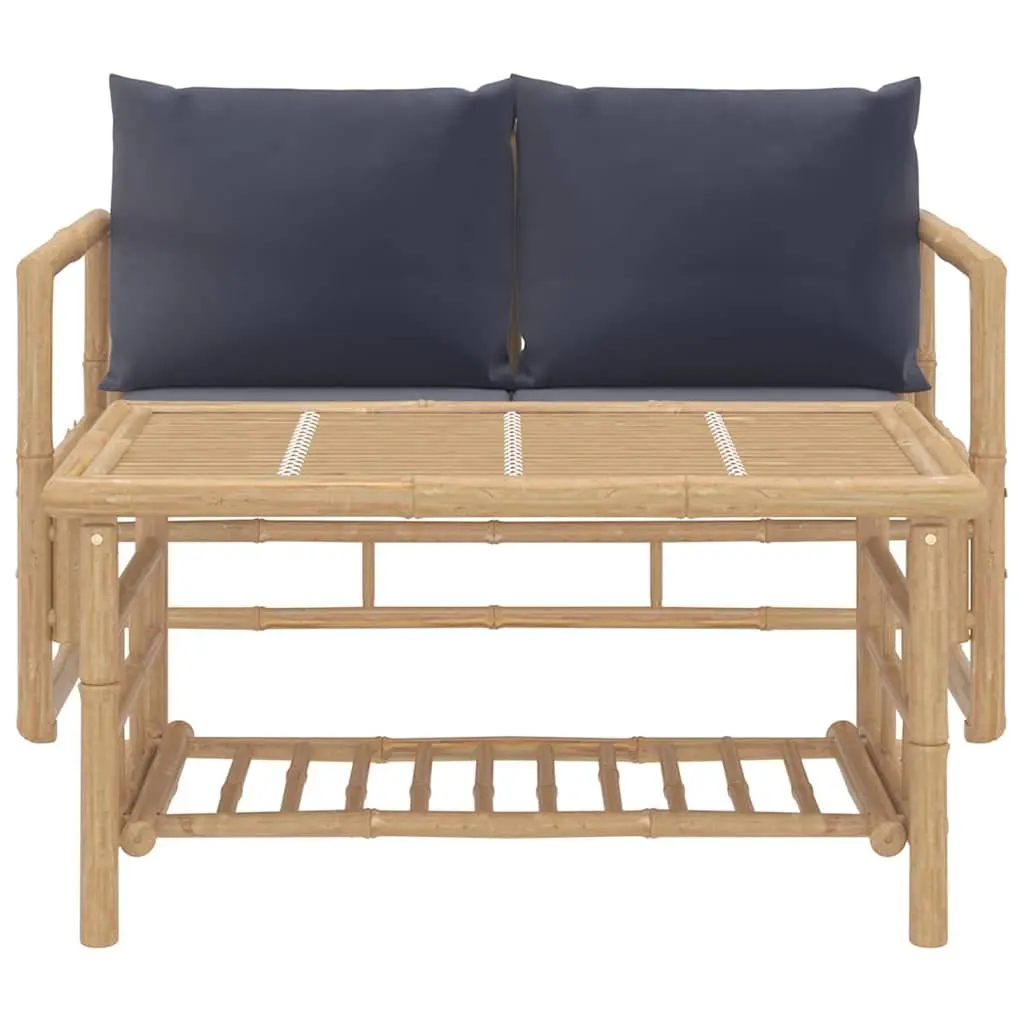 Bamboo Garden Lounge Set for Outdoor Patio 2 Piece with Grey Cushions