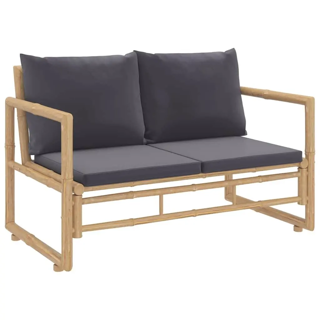 Bamboo Garden Lounge Set for Outdoor Patio 2 Piece with Grey Cushions