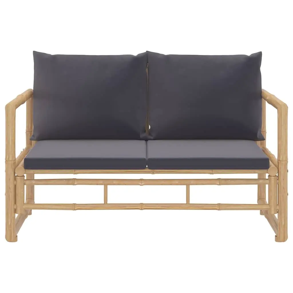 Bamboo Garden Lounge Set for Outdoor Patio 2 Piece with Grey Cushions