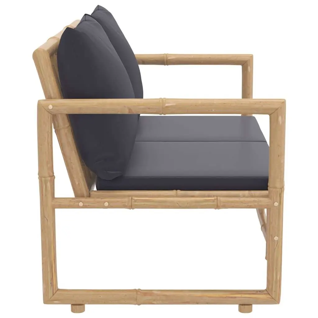 Bamboo Garden Lounge Set for Outdoor Patio 2 Piece with Grey Cushions
