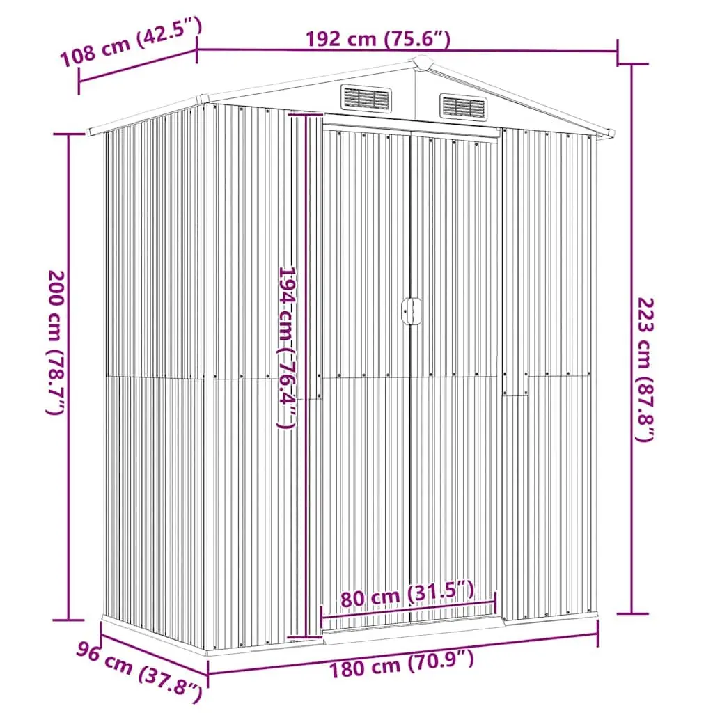 Garden Shed Green Outdoor Storage Tool House Galvanised Steel 192x108x223cm