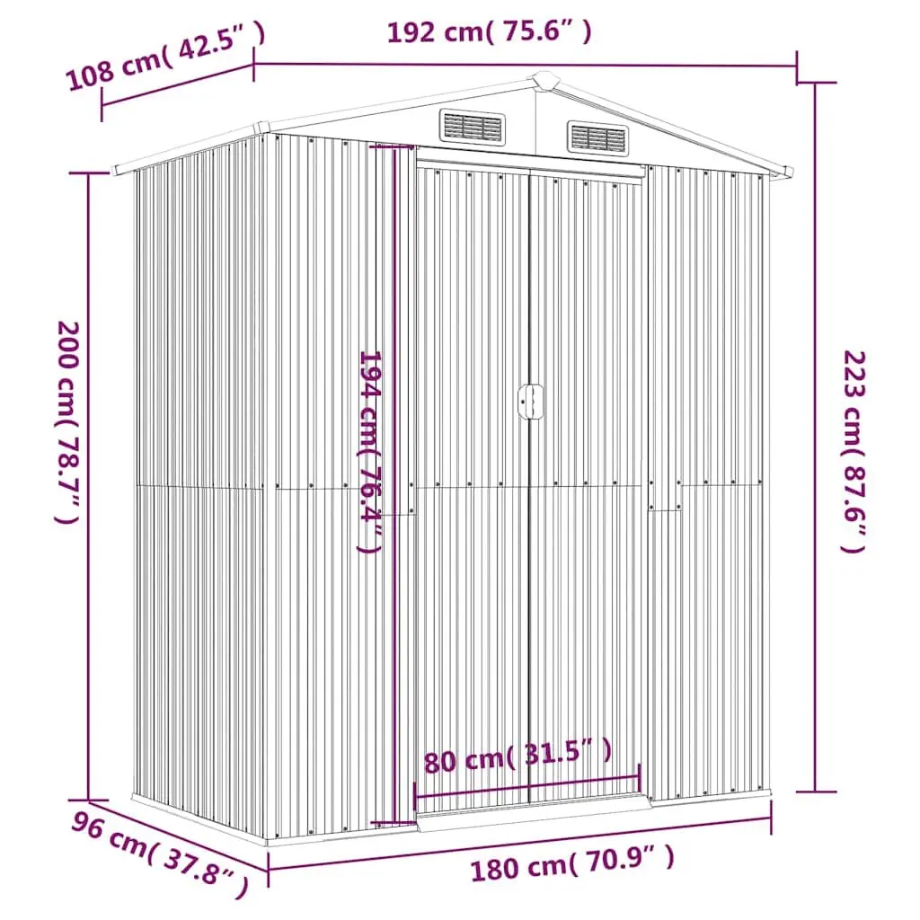 Garden Shed Outdoor Storage Tool House Galvanised Steel 192x108x223cm