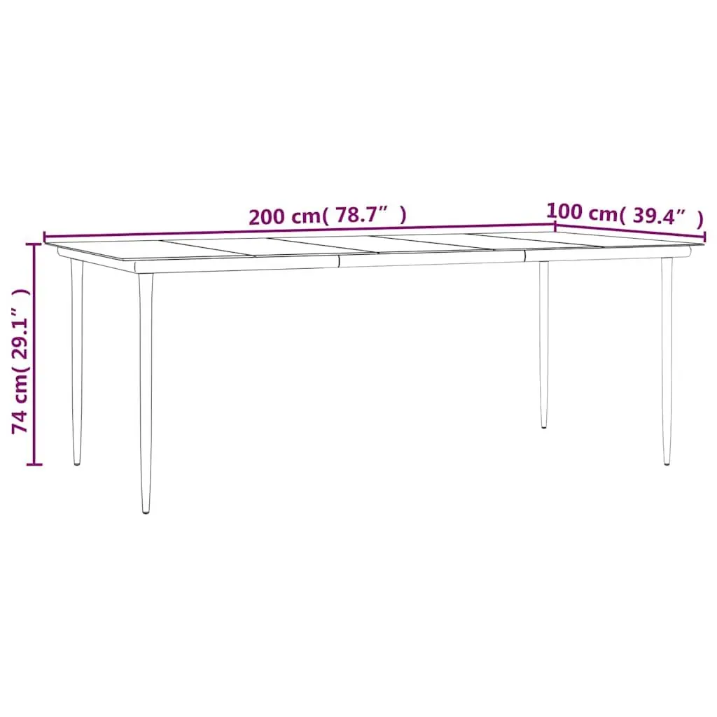 Garden Dining Table Outdoor 200x100x74cm Black Steel Tempered Glass