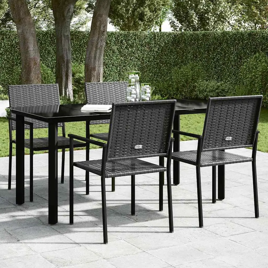 Garden Dining Table Outdoor 160x80x74cm Black Steel Frame Tempered Glass
