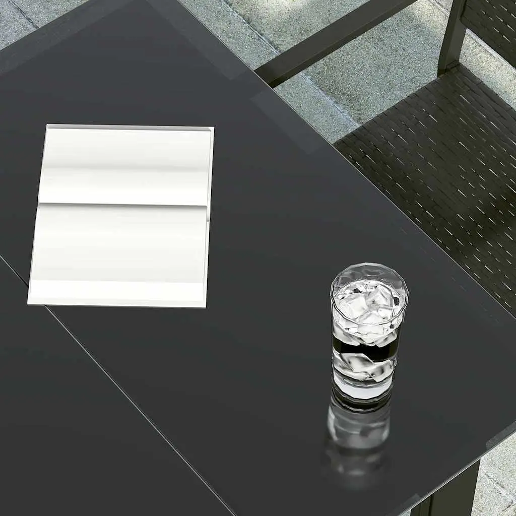 Garden Dining Table Outdoor 160x80x74cm Black Steel Frame Tempered Glass