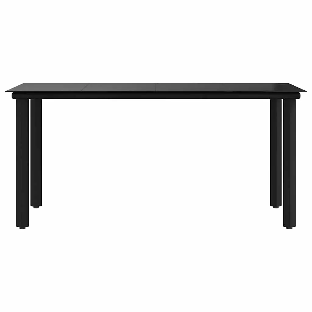 Garden Dining Table Outdoor 160x80x74cm Black Steel Frame Tempered Glass