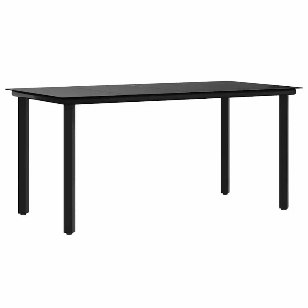 Garden Dining Table Outdoor 160x80x74cm Black Steel Frame Tempered Glass