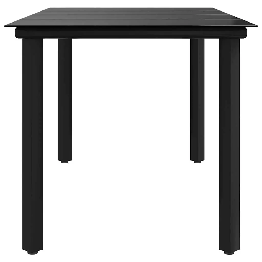 Garden Dining Table Outdoor 160x80x74cm Black Steel Frame Tempered Glass