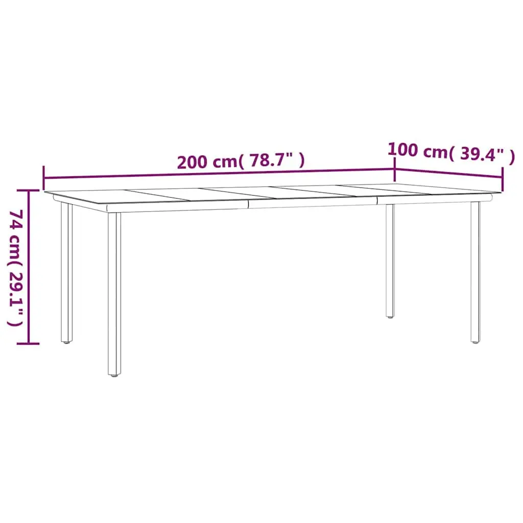 Garden Dining Table for Outdoor Use 200x100x74cm Black Steel Tempered Glass