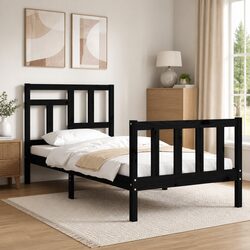Specifications of Black Solid Wood Bed Frame 90x190 cm