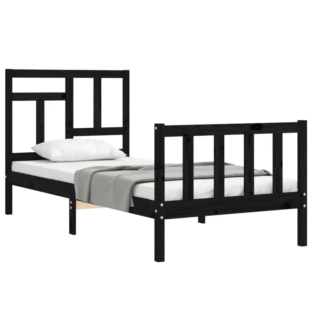 Black Solid Wood Bed Frame 90x190 cm