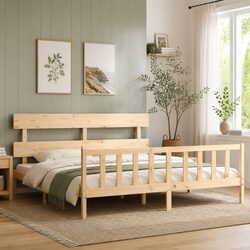 King Bed Frame Solid Wood Pine 183x203 cm Wooden Slat Base Bedroom Furniture
