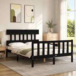 Black Solid Pine Bed Frame Dimensions 135x190 cm