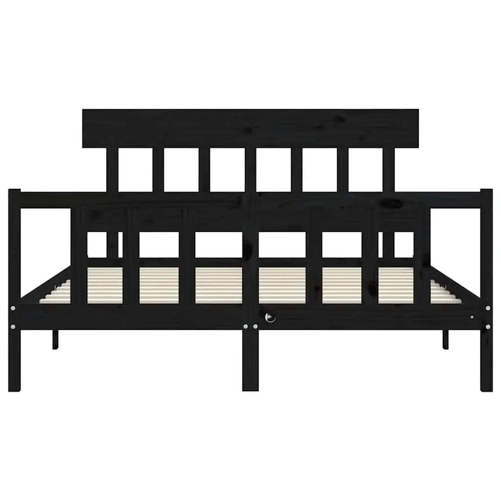 Bed Frame Black 150x200 cm Solid Pine Wood Headboard Footboard Bedroom Furniture