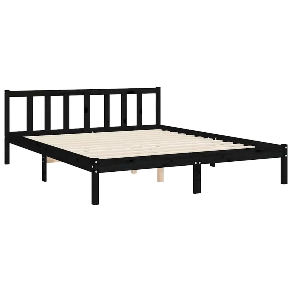 Bed Frame Black 150x200 cm Solid Pine Wood Headboard Footboard Bedroom Furniture