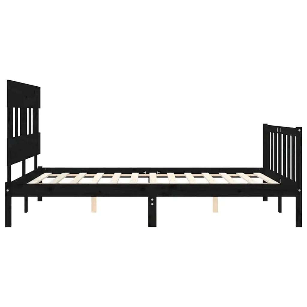 Bed Frame Black 150x200 cm Solid Pine Wood Headboard Footboard Bedroom Furniture
