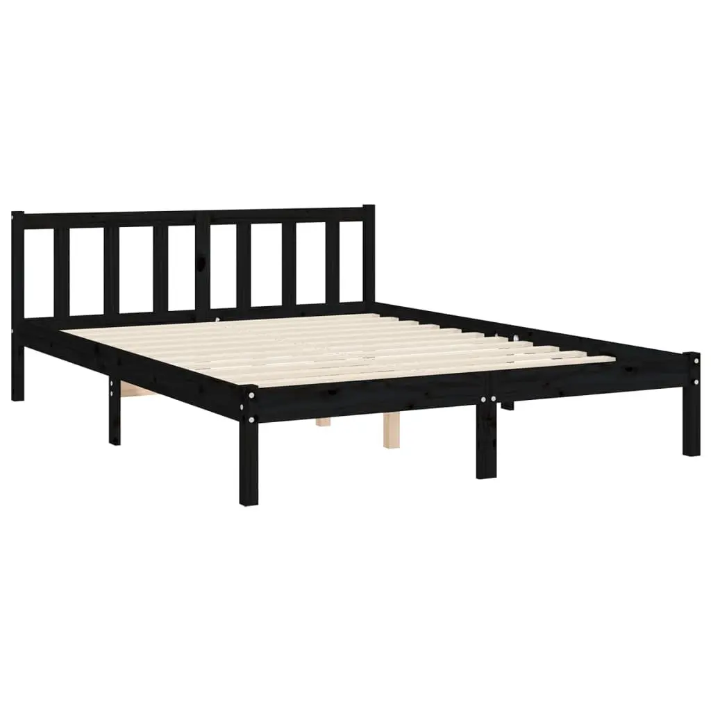 Bed Frame 150x200 cm Solid Pine Wood Headboard Footboard Black Bedroom Furniture