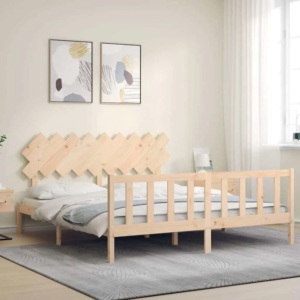 King Bed Frame 183x203 cm Solid Pine Wood Bedroom Furniture with Plywood Slats