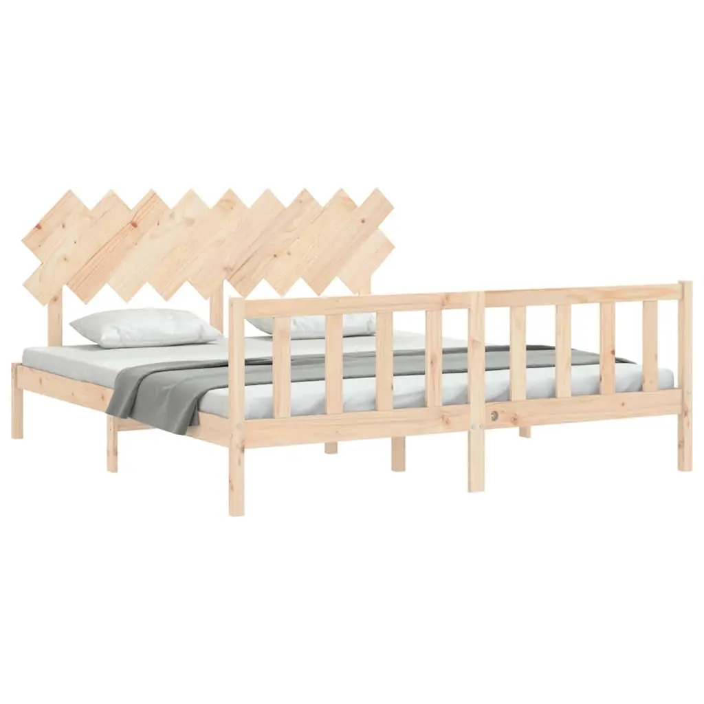 King Bed Frame 183x203 cm Solid Pine Wood Bedroom Furniture with Plywood Slats
