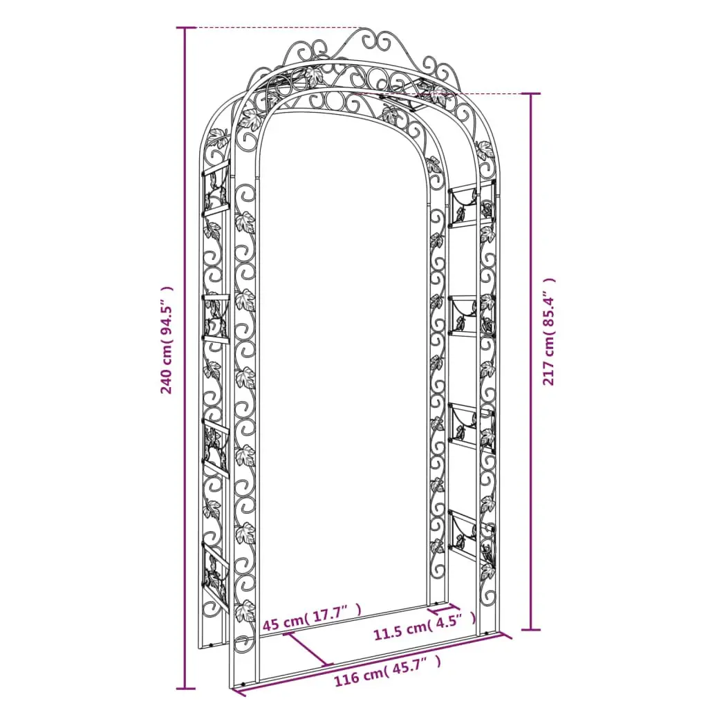 Garden Arch Steel Frame Trellis for Climbing Plants 116x45x240cm