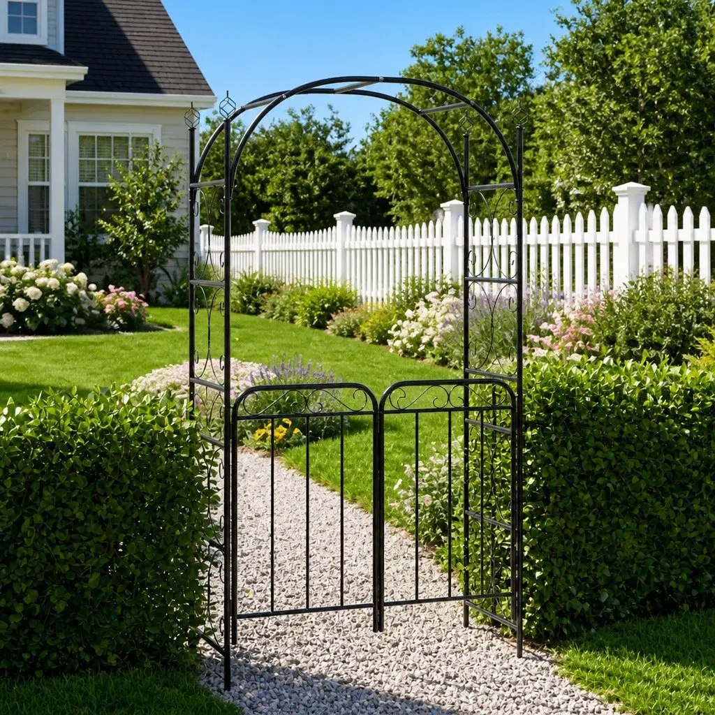 Garden Arch with Gate Outdoor Trellis Arbour Structure 108x45x235cm