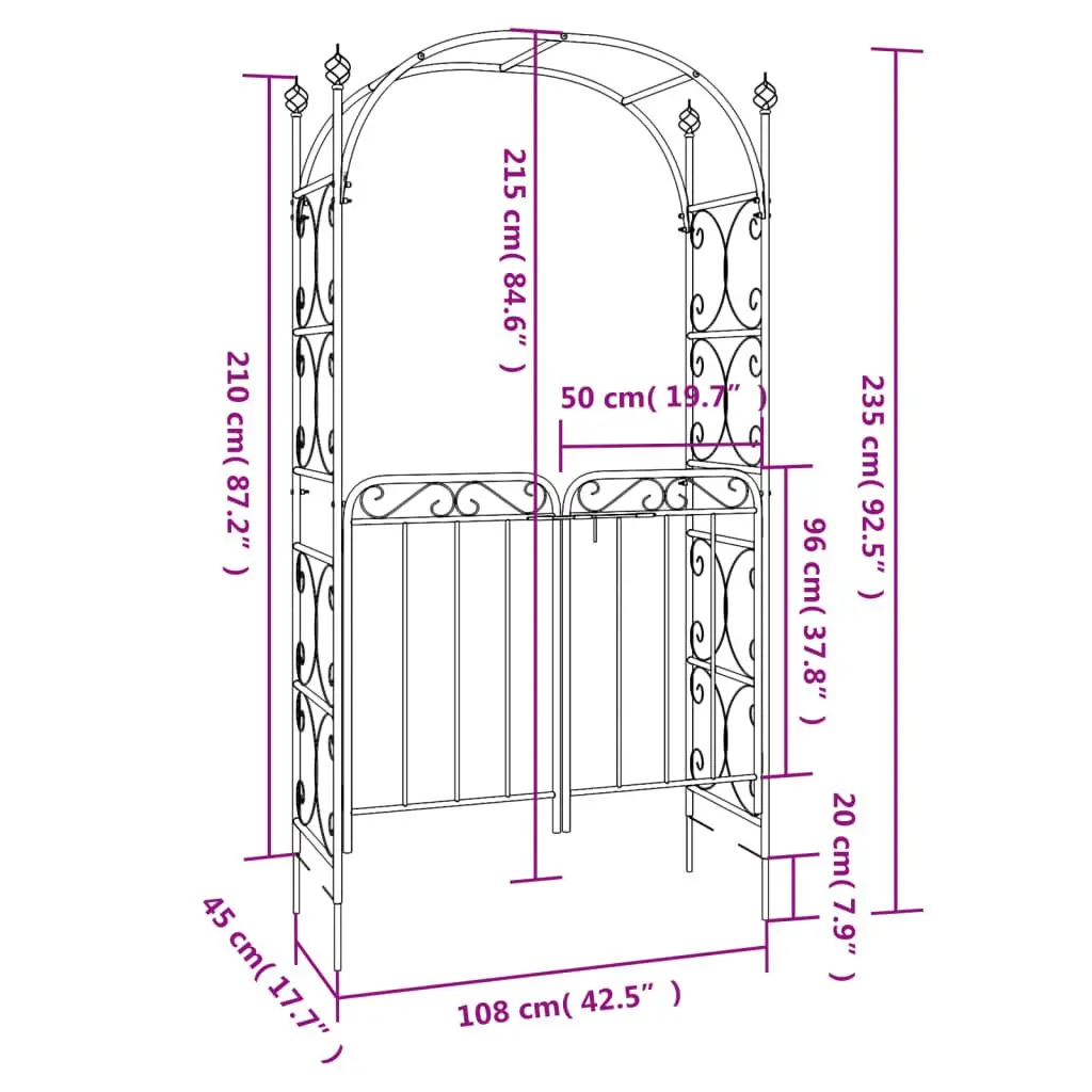 Garden Arch with Gate Outdoor Trellis Arbour Structure 108x45x235cm