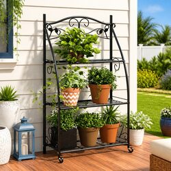 3-Tier Plant Stand Flower Rack Black Steel Ladder Shelf Home Garden Display