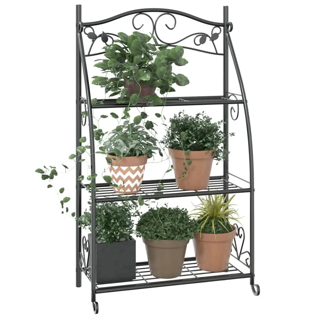 3-Tier Plant Stand for Home Garden Black Steel Ladder Shelf