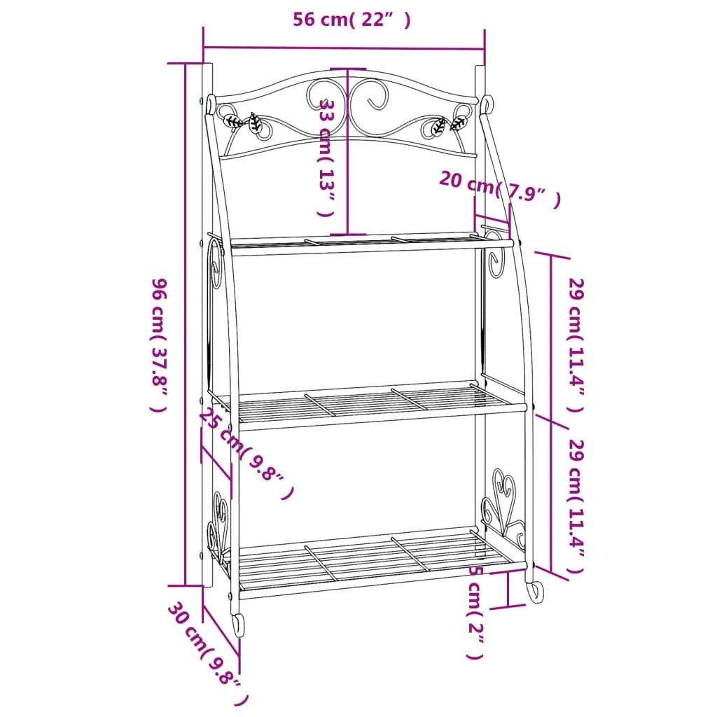 3-Tier Plant Stand for Home Garden Black Steel Ladder Shelf