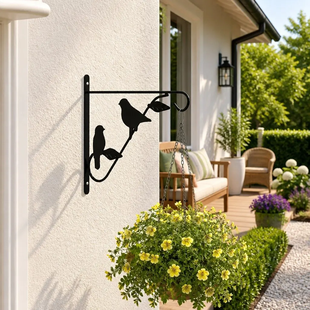 Hanging Basket Brackets for Garden Patio Black Steel 4 Piece