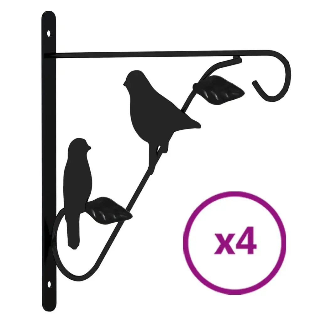 Hanging Basket Brackets for Garden Patio Black Steel 4 Piece