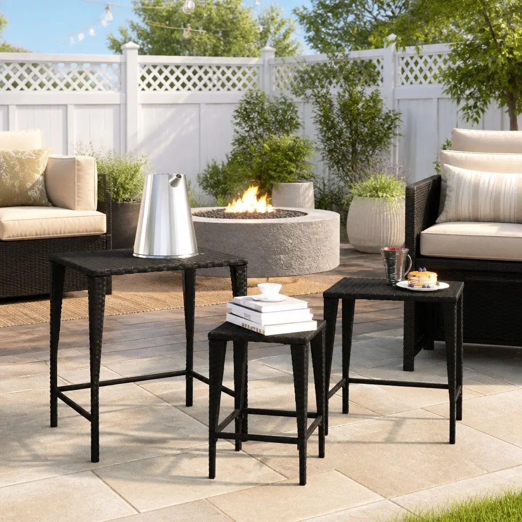Black 3-Piece Nesting Tables for Storage