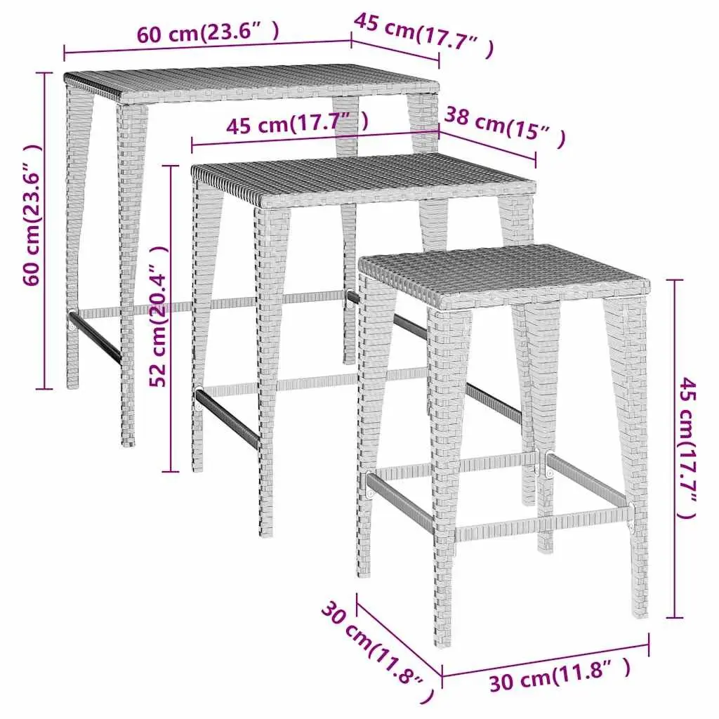 Black 3-Piece Nesting Tables for Storage