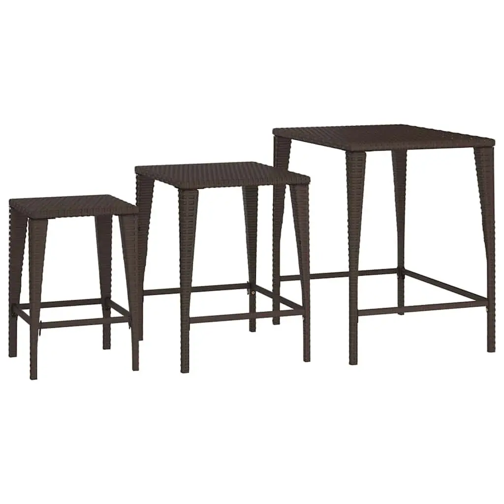 Nesting Tables Set 3 Pieces Brown Side Coffee Table Indoor Outdoor Use