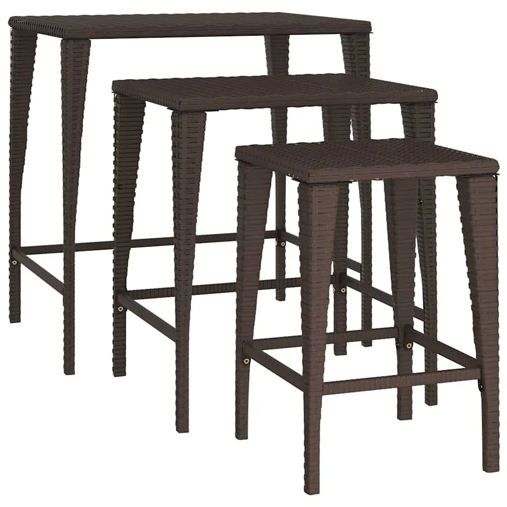 Nesting Tables Set 3 Pieces Brown Side Coffee Table Indoor Outdoor Use