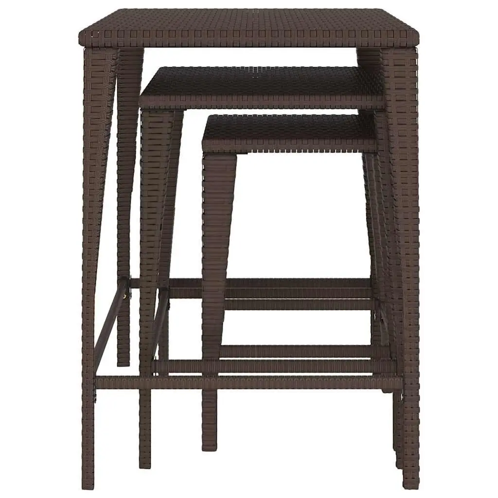 Nesting Tables Set 3 Pieces Brown Side Coffee Table Indoor Outdoor Use