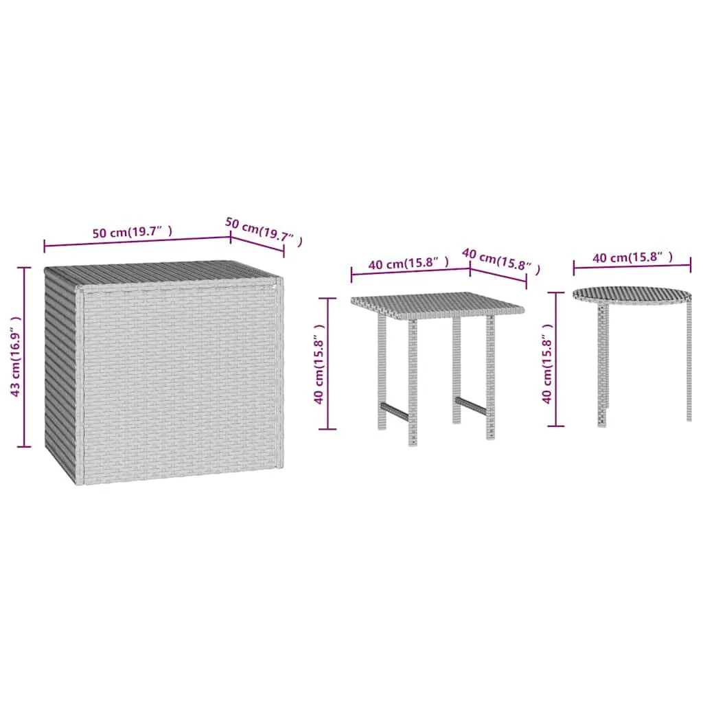 Side Tables Set of 3 Black Poly Rattan Outdoor Garden Accent End Tables