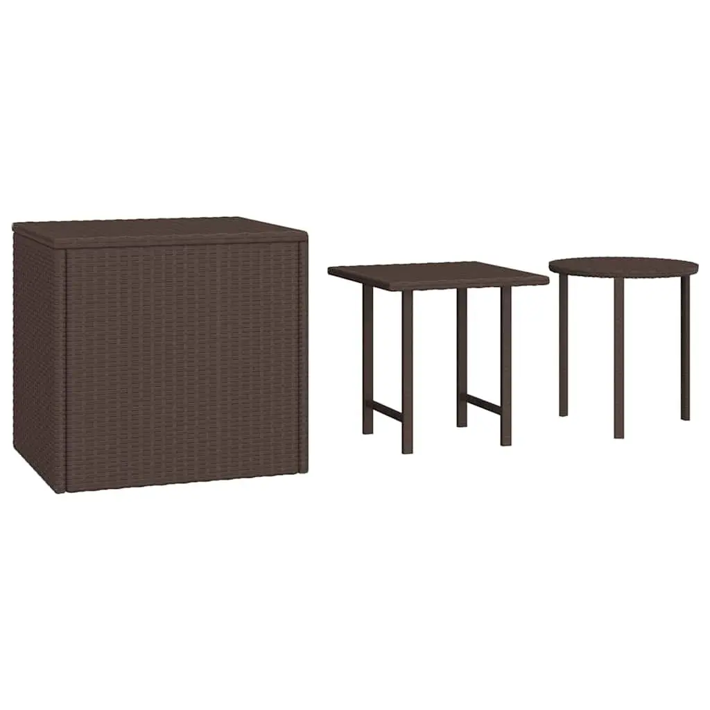 Rattan Side Tables Set of 3 Outdoor Brown Different Sizes Shapes