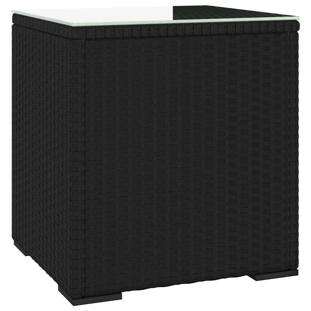 End Table Black 40x37x40.5cm Poly Rattan Tempered Glass Top Side Coffee Table