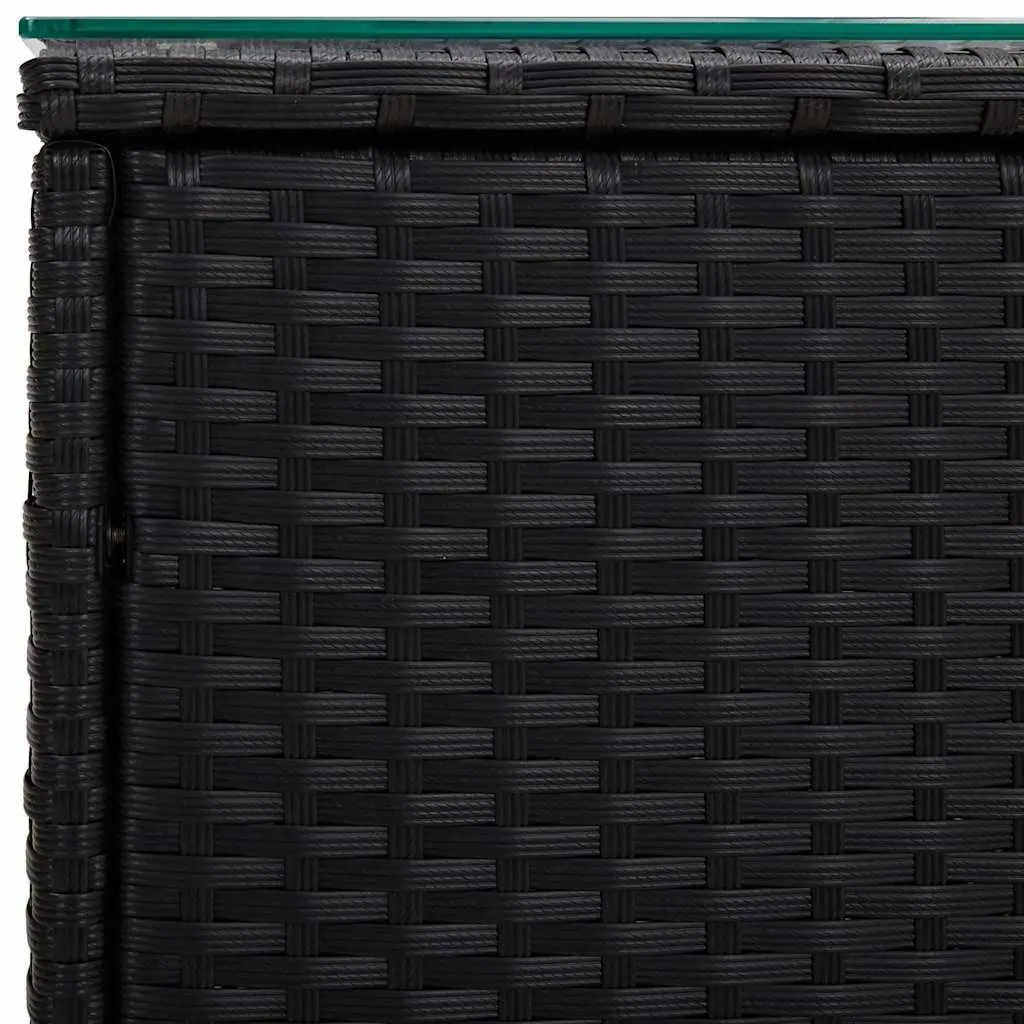 End Table Black 40x37x40.5cm Poly Rattan Tempered Glass Top Side Coffee Table