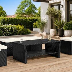 Coffee Table Specifications: Black Poly Rattan with Steel Frame