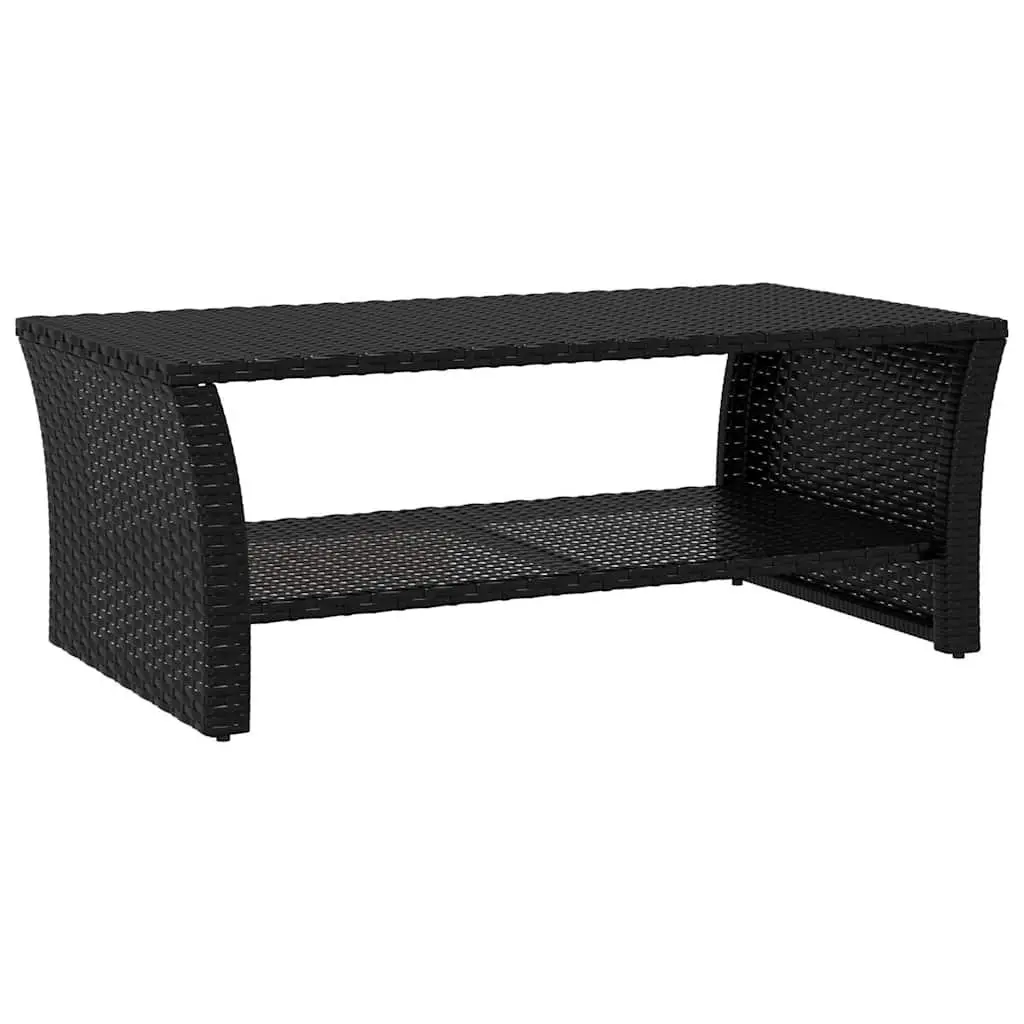 Coffee Table Black Outdoor Garden Patio Poly Rattan with Steel Frame Shelf