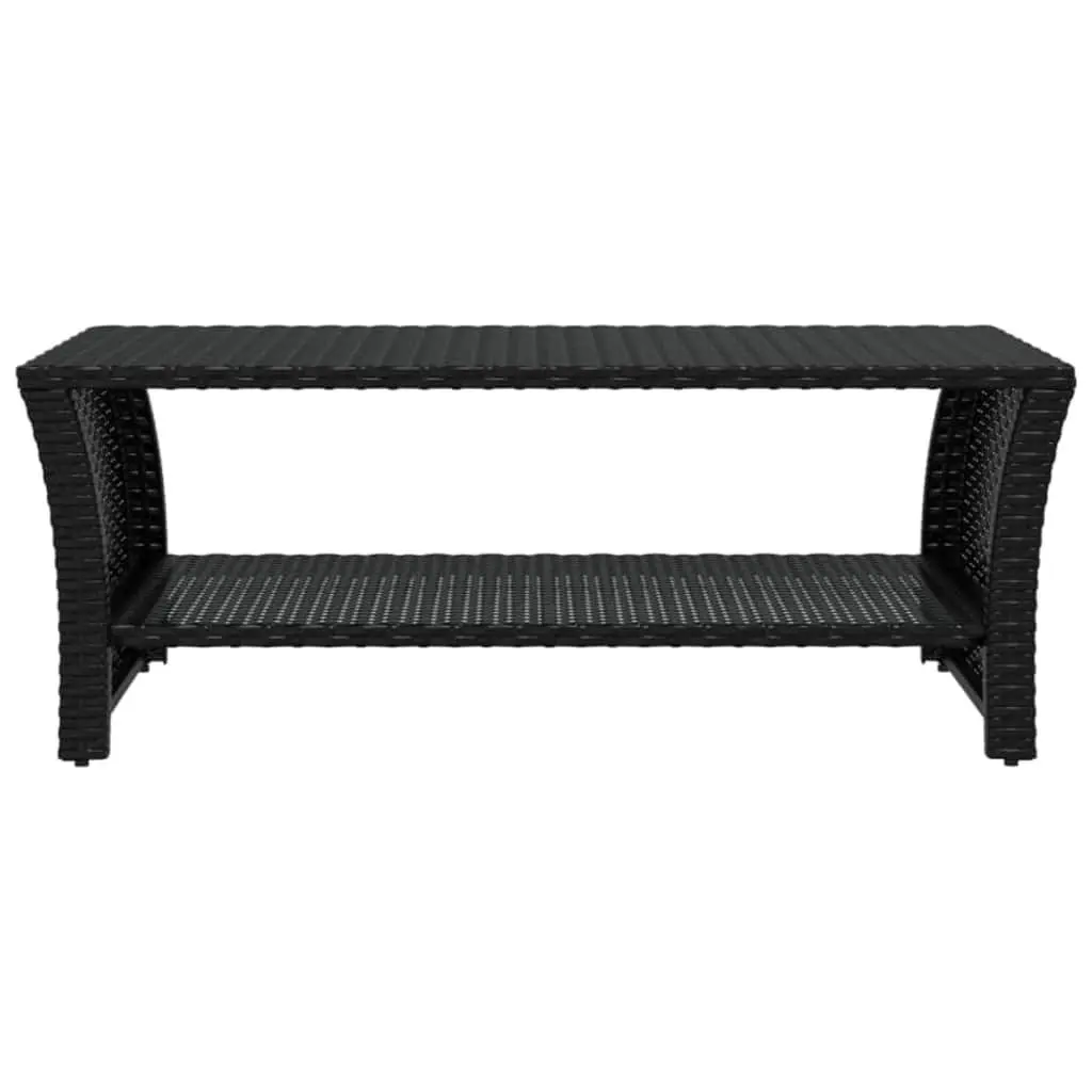 Coffee Table Black Outdoor Garden Patio Poly Rattan with Steel Frame Shelf