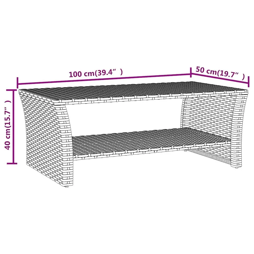 Coffee Table Black Outdoor Garden Patio Poly Rattan with Steel Frame Shelf