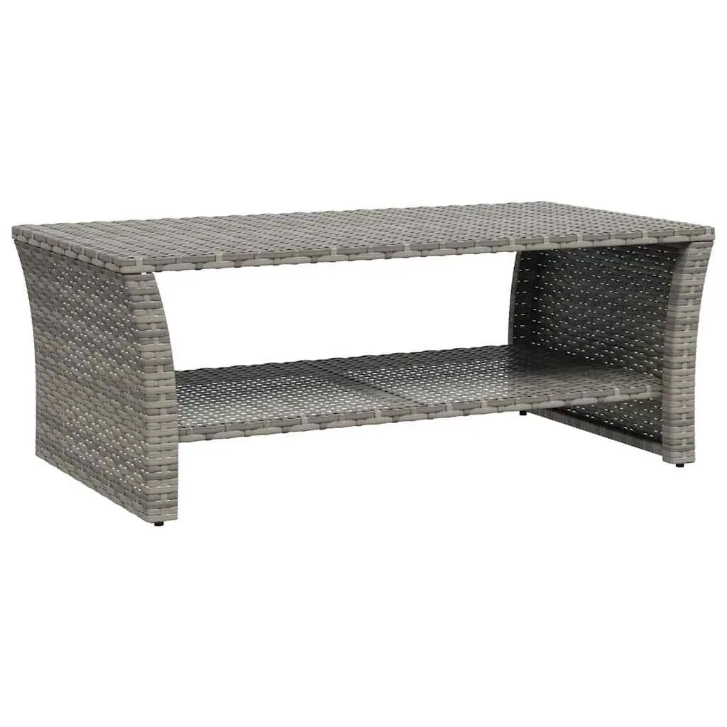 Coffee Table Grey Outdoor Garden Patio Poly Rattan with Storage Shelf