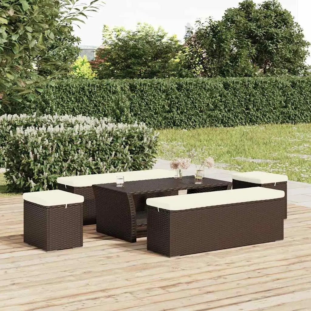 Ottoman Footrest Brown Poly Rattan Garden Patio Relaxation Seat with Cushion