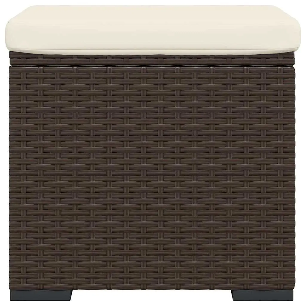 Ottoman Footrest Brown Poly Rattan Garden Patio Relaxation Seat with Cushion