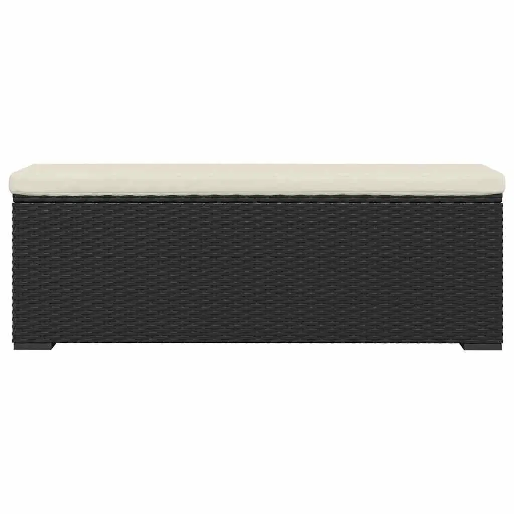 Outdoor Ottoman Bench for Patio and Garden 110 x 30 x 40 cm Black Poly Rattan with Removable Cushion