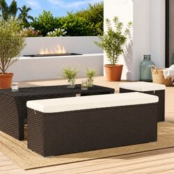 Dimensions and Specs of Brown Poly Rattan Ottoman Bench
